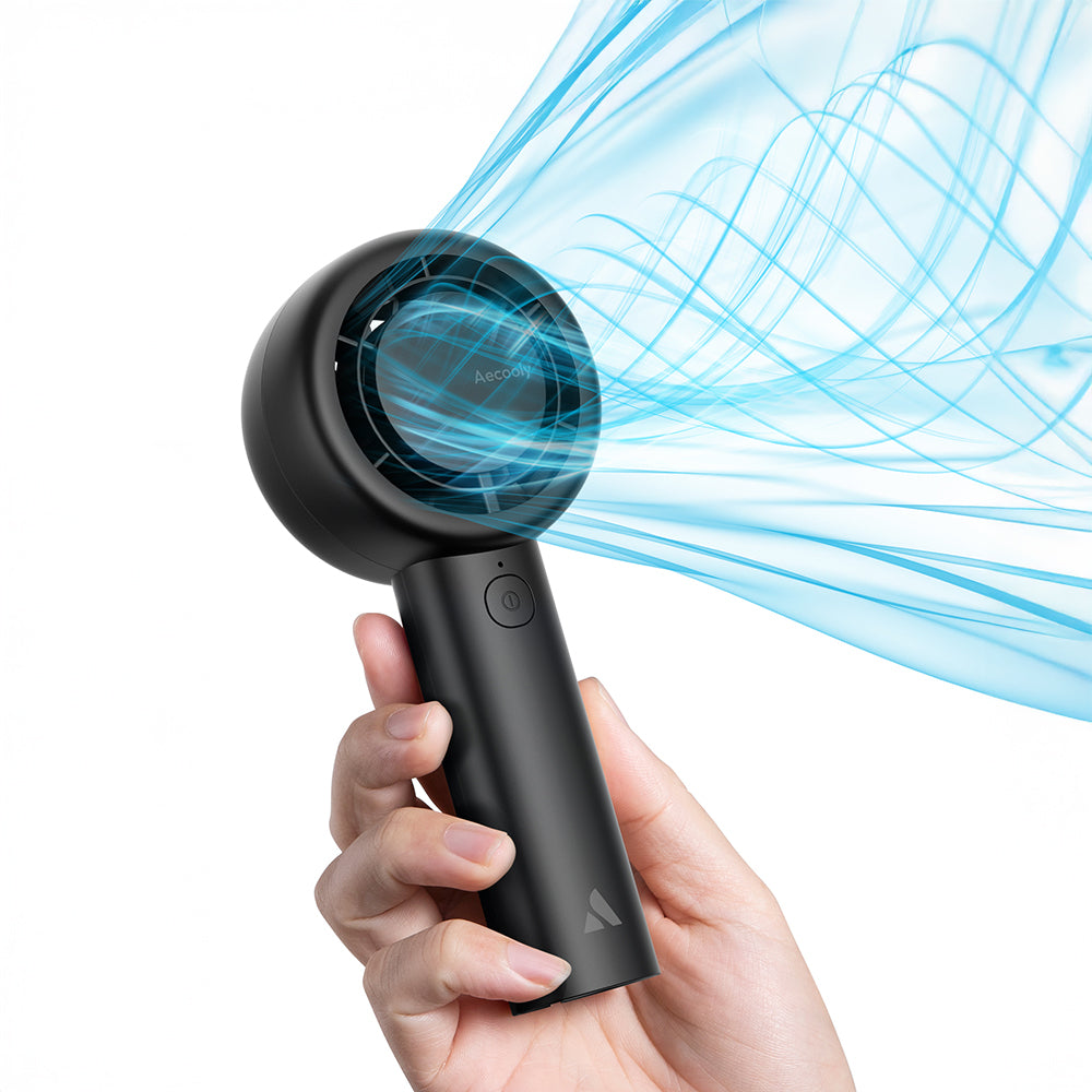 Aecooly PB01 İç Spiralli Çift Halka Hava Akışı Teknolojili 5 Kademeli Portatif Soğutucu El Fanı Siyah