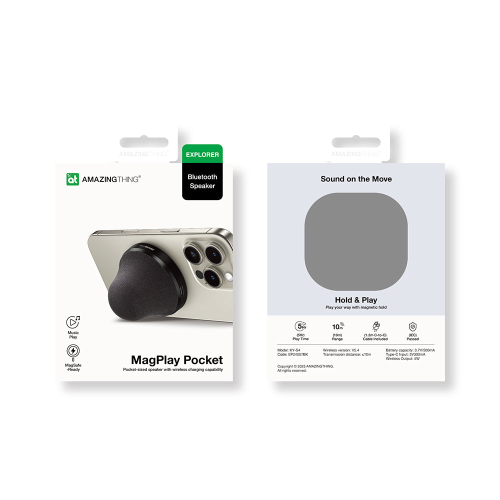 Amazingthing MagPlay Pocket Wireless Şarj Destekli Mini Bluetooth Speaker Hoparlör v5.4 Siyah
