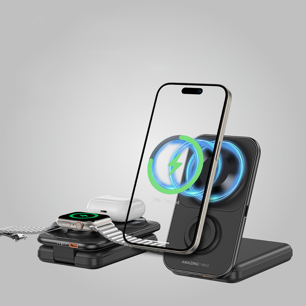 Amazingthing Thunder Pro Mag 6in1 PD22.5W Katlanabilir Standlı Kablosuz Powerbank 8000mAh Siyah