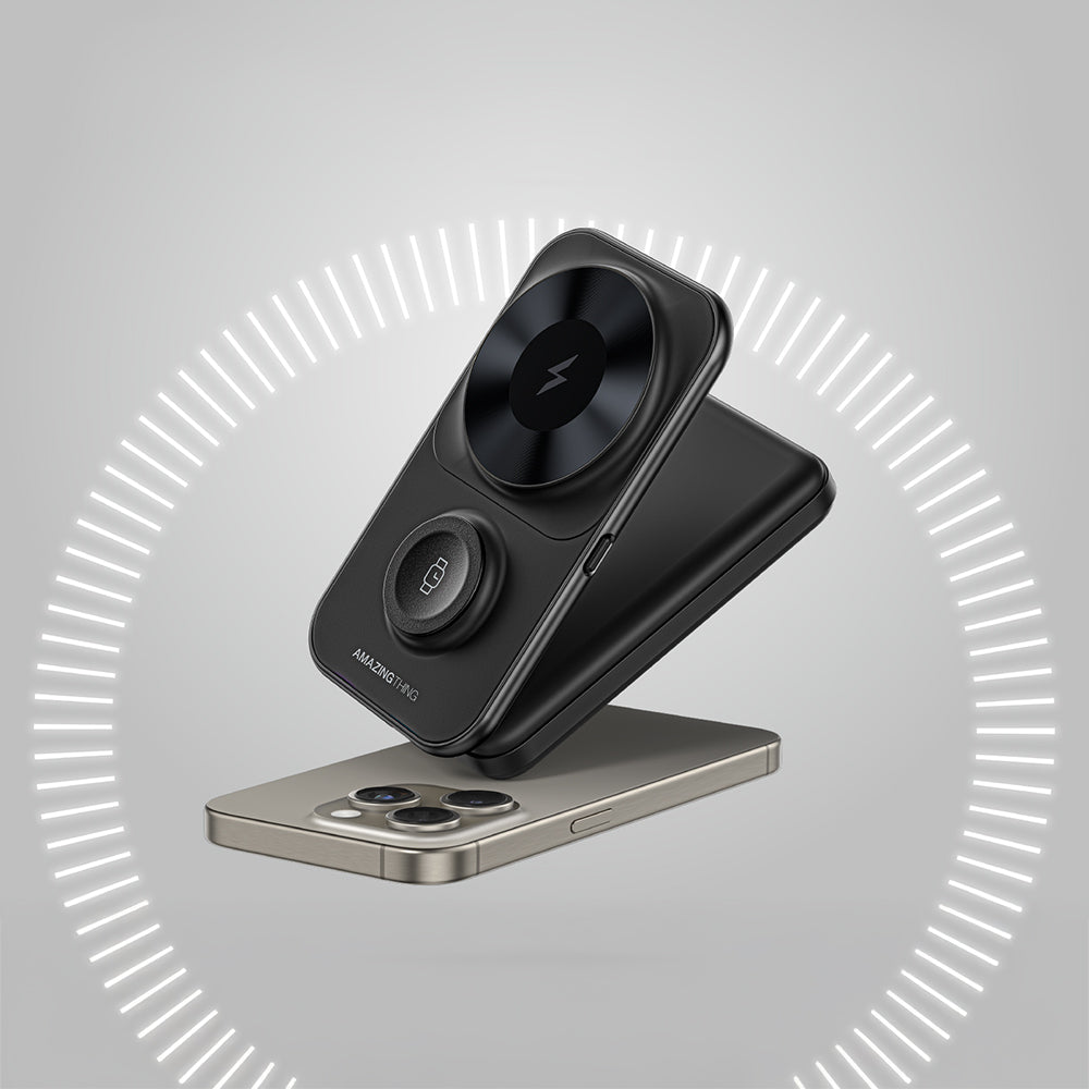 Amazingthing Thunder Pro Mag 6in1 PD22.5W Katlanabilir Standlı Kablosuz Powerbank 8000mAh Siyah