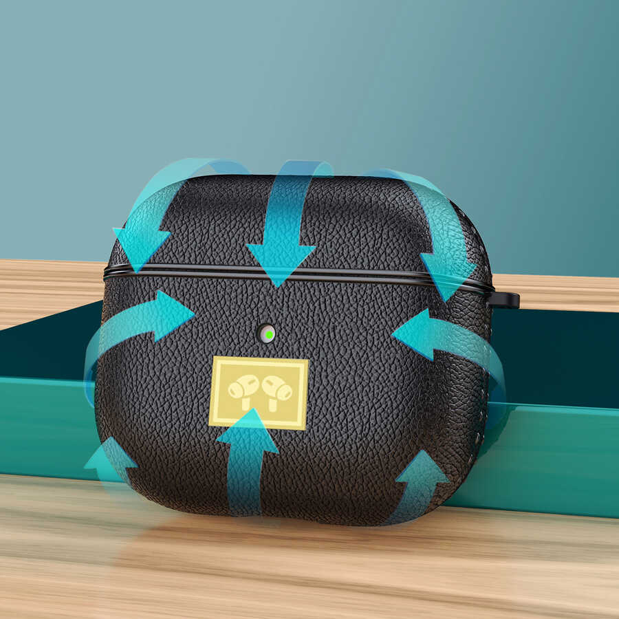 Apple Airpods 3. Nesil Kılıf Deri Görünümlü Askı Aparatlı Wlons Kılıf Siyah