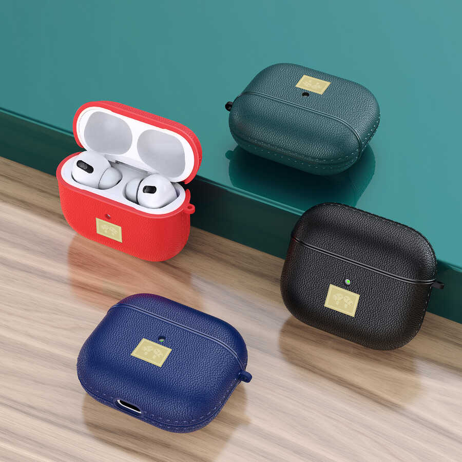Apple Airpods 3. Nesil Kılıf Deri Görünümlü Askı Aparatlı Wlons Kılıf Koyu Yeşil