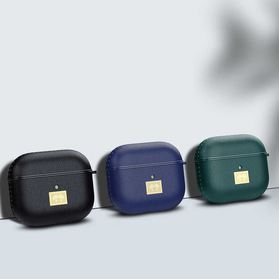 Apple Airpods 3. Nesil Kılıf Deri Görünümlü Askı Aparatlı Wlons Kılıf Koyu Yeşil