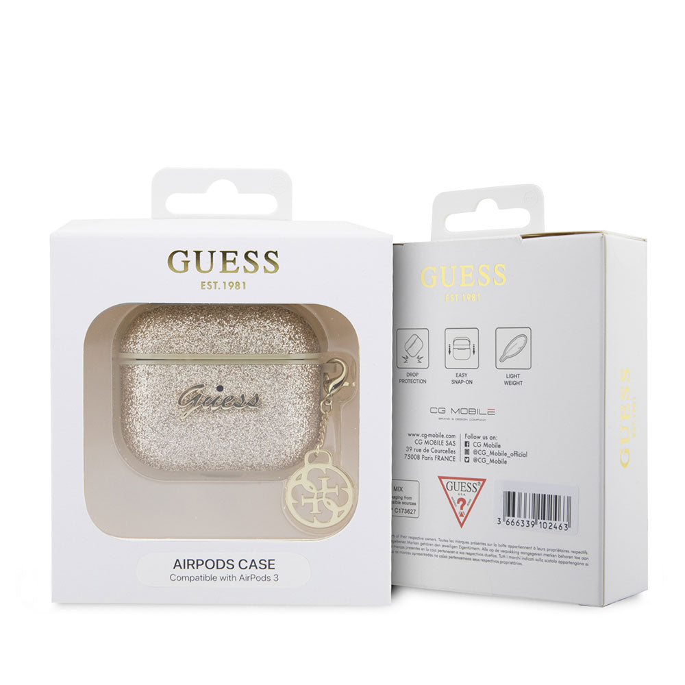 Apple Airpods 3. Nesil Kılıf GUESS Glitter 4G Charm Kapak Gold