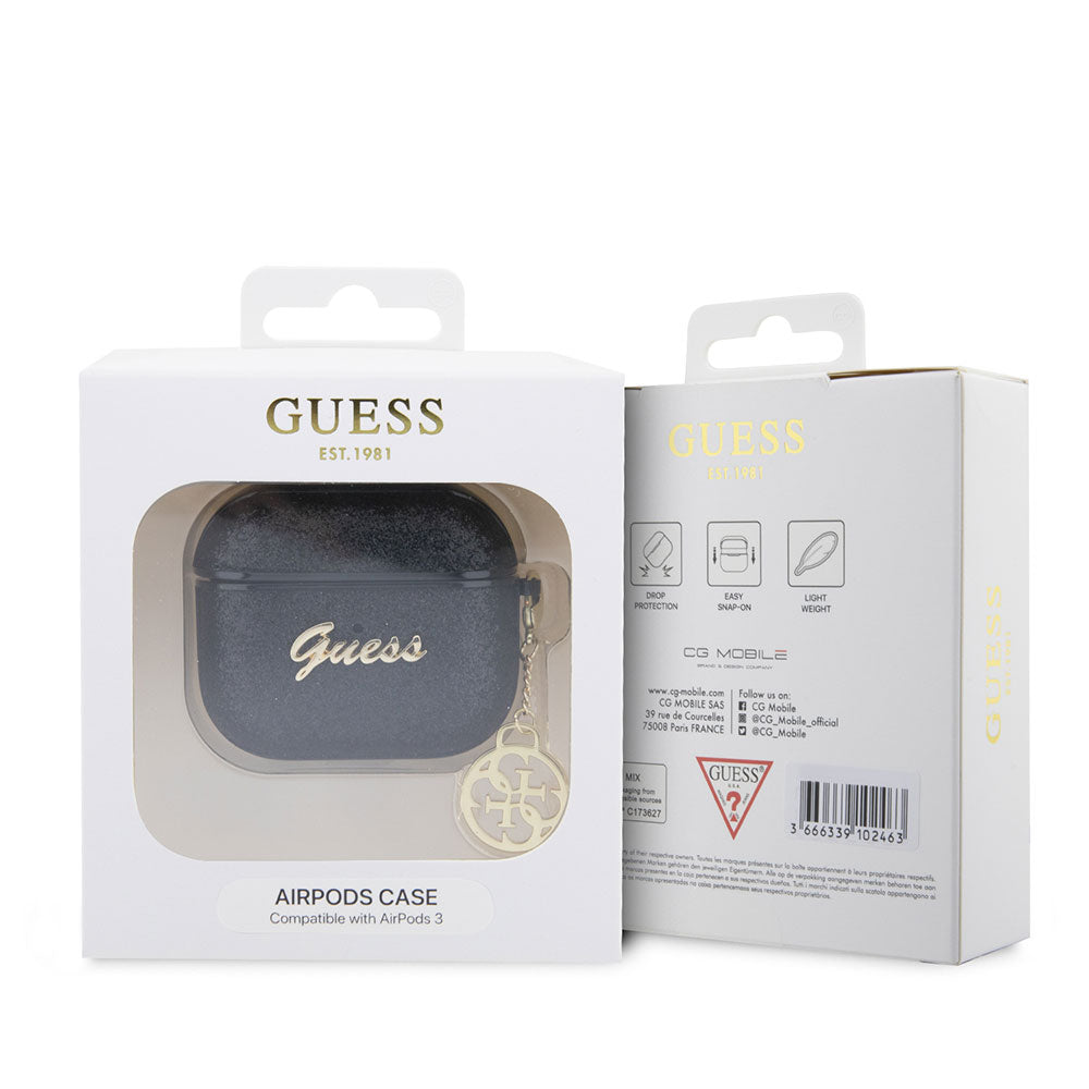 Apple Airpods 3. Nesil Kılıf GUESS Glitter 4G Charm Kapak Siyah