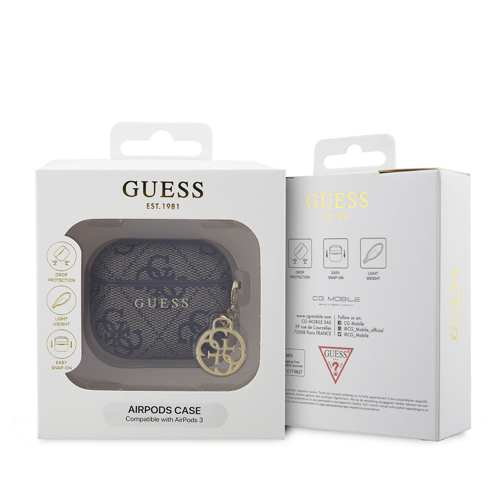 Apple Airpods 3.Nesil Kılıf Guess Orjinal Lisanslı PU Deri 4G Desenli 4G Sade Askılı Kılıf Mavi