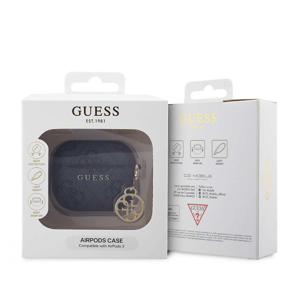 Apple Airpods 3.Nesil Kılıf Guess Orjinal Lisanslı PU Deri 4G Desenli 4G Sade Askılı Kılıf Mavi