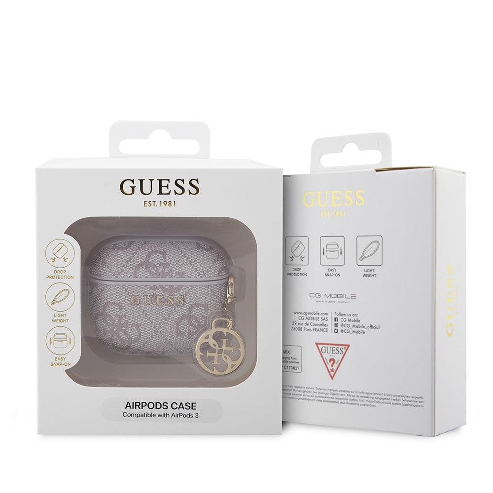 Apple Airpods 3.Nesil Kılıf Guess Orjinal Lisanslı PU Deri 4G Desenli 4G Sade Askılı Kılıf Kahverengi