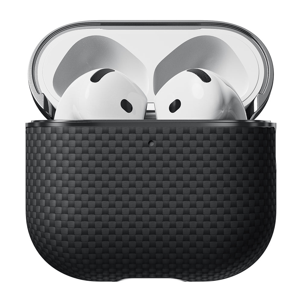 Apple Airpods 4 Kılıf 1500D Aramid Fiber Pitaka Ultra-Slim Classic Serisi Black-Grey Twill Kapak Siyah-Gri