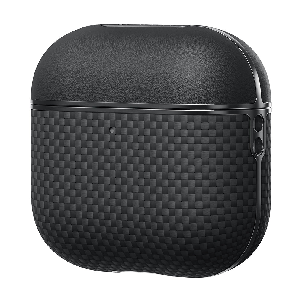 Apple Airpods 4 Kılıf 1500D Aramid Fiber Pitaka Ultra-Slim Classic Serisi Black-Grey Twill Kapak Siyah-Gri