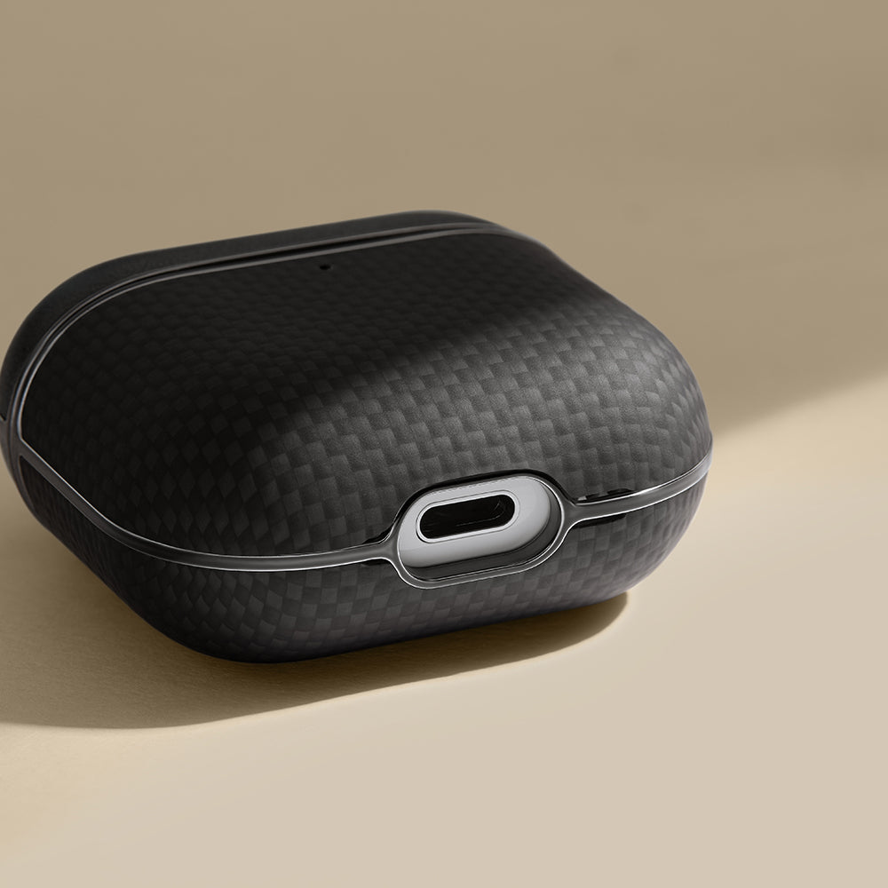 Apple Airpods 4 Kılıf 1500D Aramid Fiber Pitaka Ultra-Slim Classic Serisi Black-Grey Twill Kapak Siyah-Gri