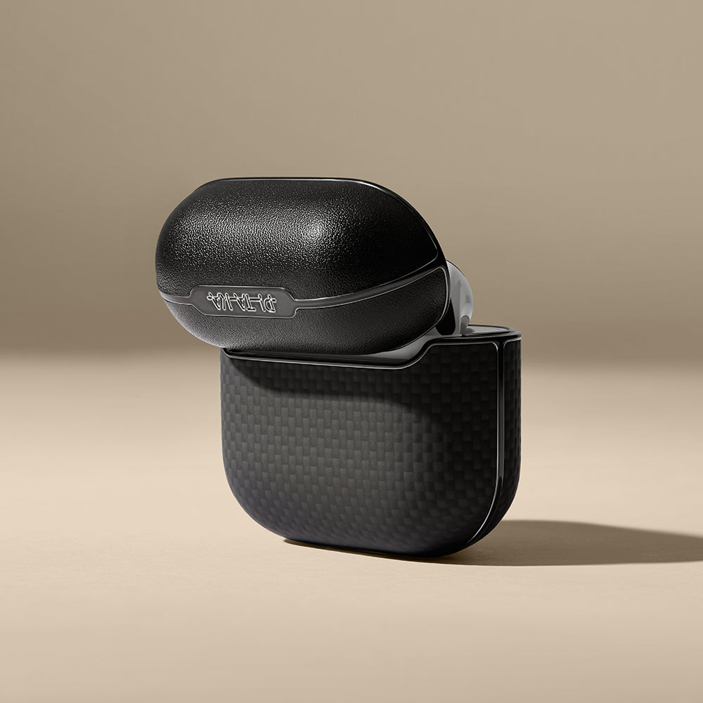 Apple Airpods 4 Kılıf 1500D Aramid Fiber Pitaka Ultra-Slim Classic Serisi Black-Grey Twill Kapak Siyah-Gri