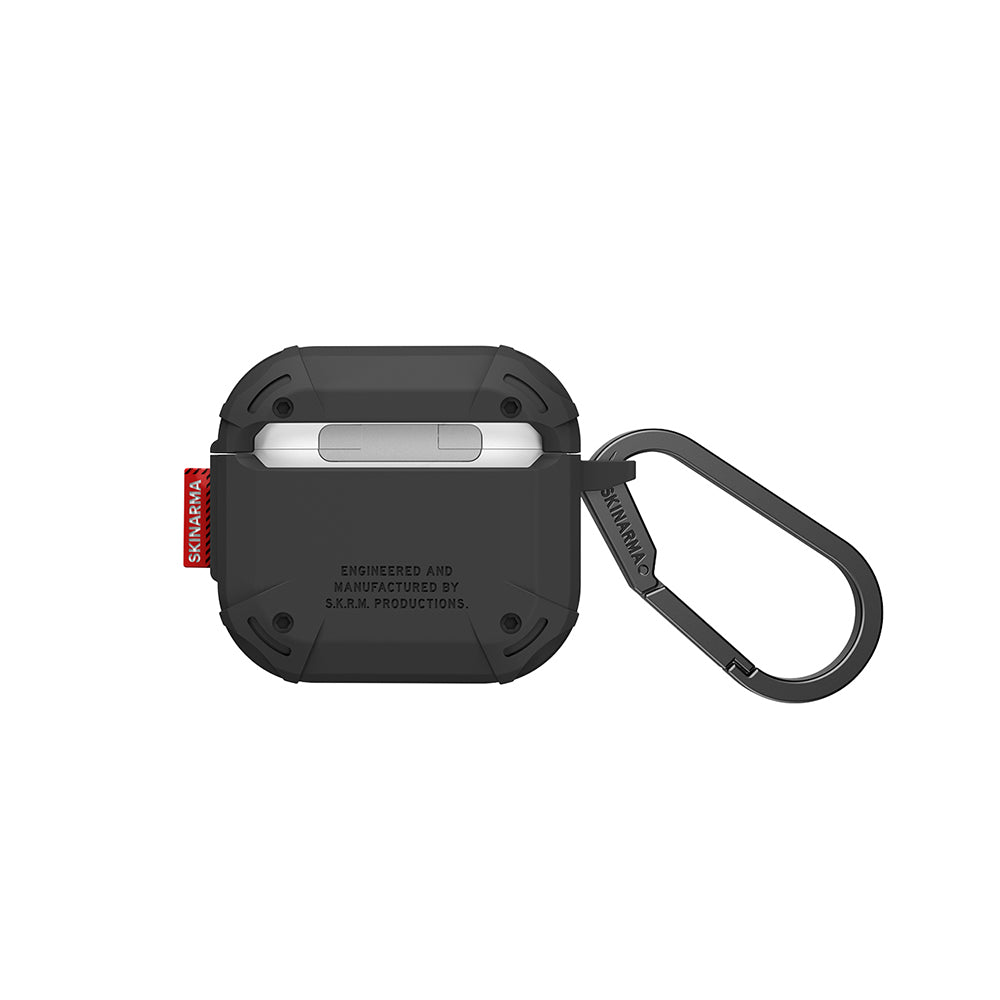 Apple Airpods 4 Kılıf Airbagli Yivli Köşe Tasarımlı 360 Derece Tam Koruma Skinarma Mecha CE Kılıf Siyah