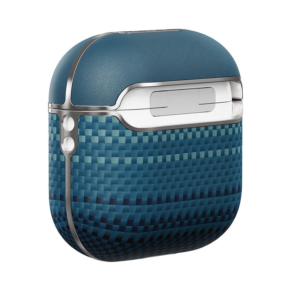 Apple Airpods 4 Kılıf Aramid Fiber Pitaka Tactile Woven Sunset-Moonrise Serisi Kapak Mavi