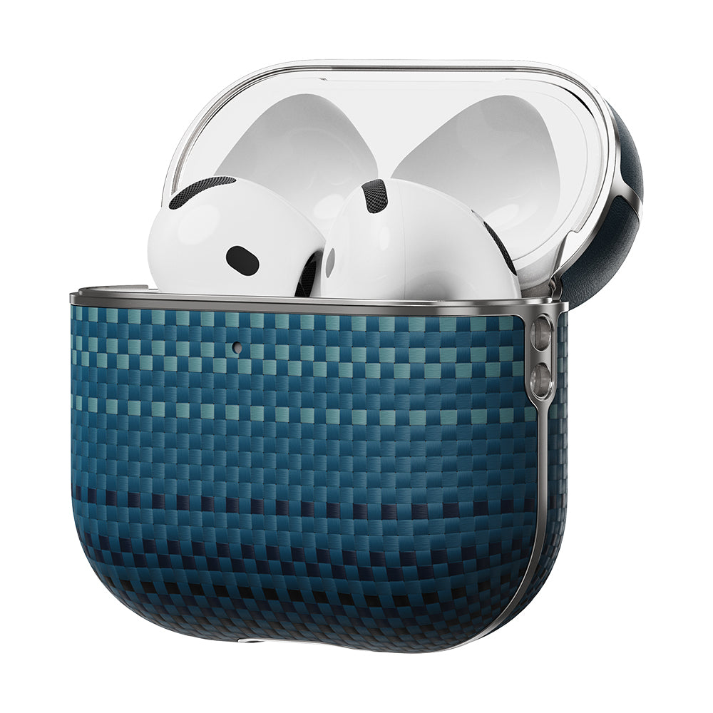 Apple Airpods 4 Kılıf Aramid Fiber Pitaka Tactile Woven Sunset-Moonrise Serisi Kapak Mavi