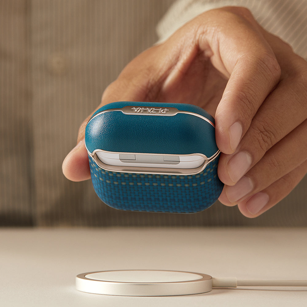 Apple Airpods 4 Kılıf Aramid Fiber Pitaka Tactile Woven Sunset-Moonrise Serisi Kapak Mavi