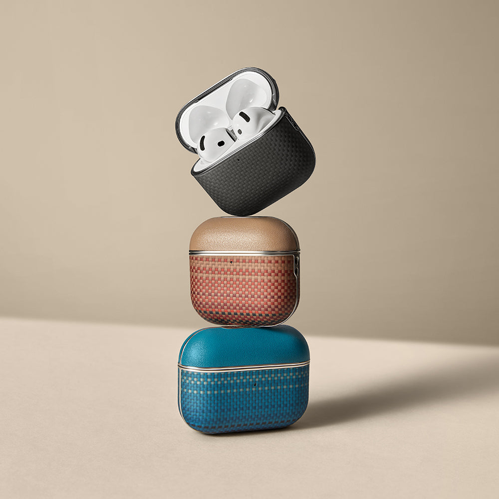 Apple Airpods 4 Kılıf Aramid Fiber Pitaka Tactile Woven Sunset-Moonrise Serisi Kapak Mavi