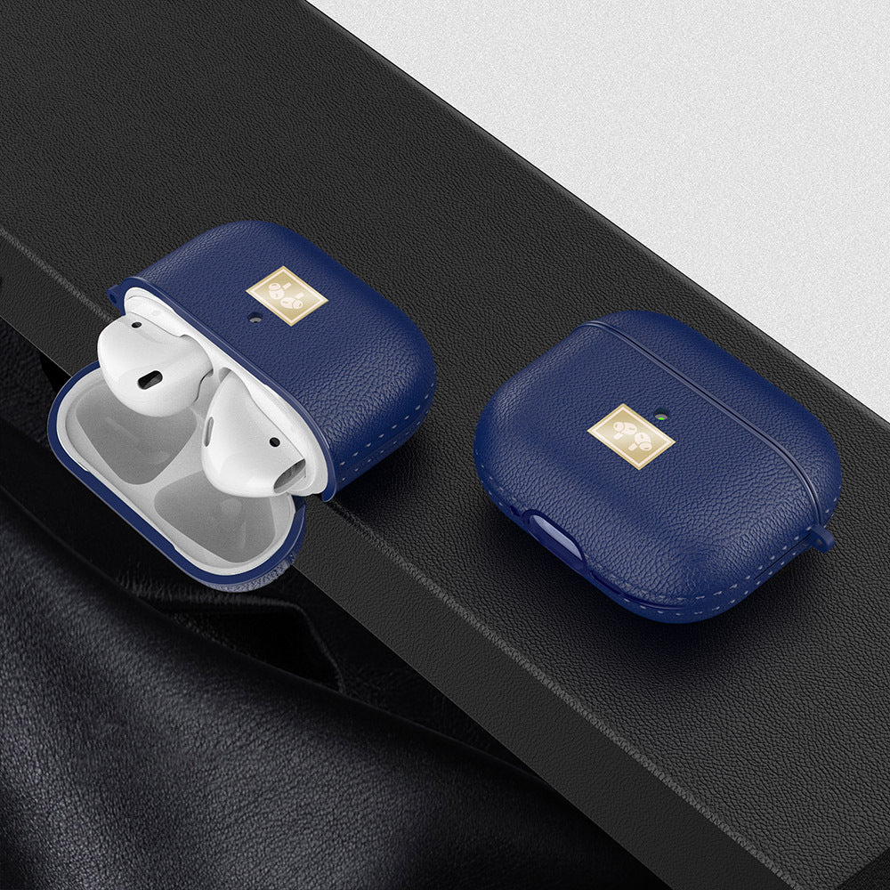 Apple Airpods 4 Kılıf Deri Görünümlü Askı Aparatlı Wlons Kılıf Lacivert