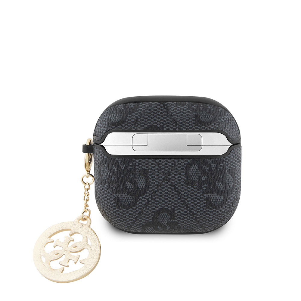 Apple Airpods 4 Kılıf Guess Orjinal Lisanslı 4G Desenli Taşlı 4G Süs Zincirli Kapak Siyah