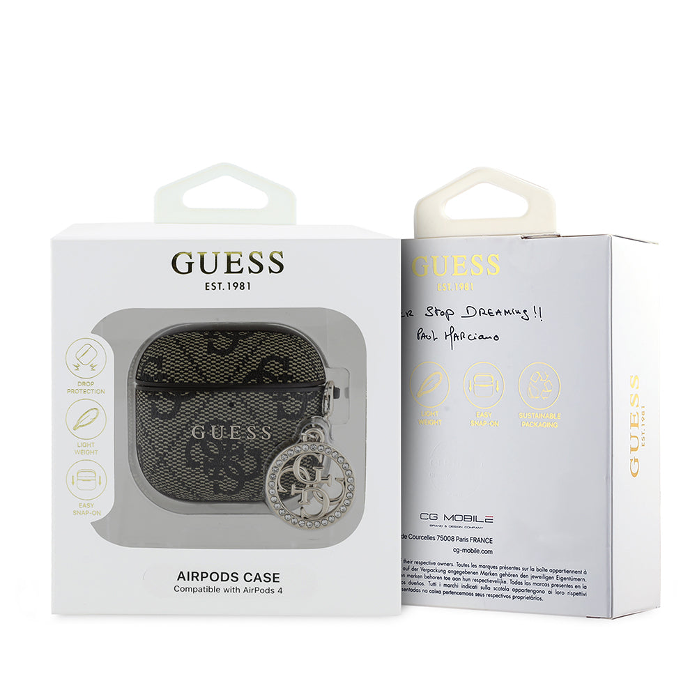 Apple Airpods 4 Kılıf Guess Orjinal Lisanslı 4G Desenli Taşlı 4G Süs Zincirli Kapak Pembe