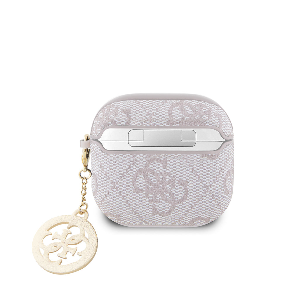 Apple Airpods 4 Kılıf Guess Orjinal Lisanslı 4G Desenli Taşlı 4G Süs Zincirli Kapak Siyah