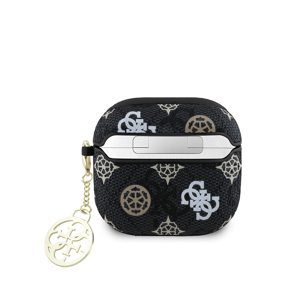 Apple Airpods 4 Kılıf Guess Orjinal Lisanslı 4G Desenli Yazı Logolu Peony Kapak Siyah