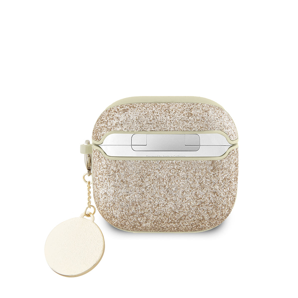 Apple Airpods 4 Kılıf Guess Orjinal Lisanslı Glitter Elmas Kalp Süs Zincirli Kapak Siyah