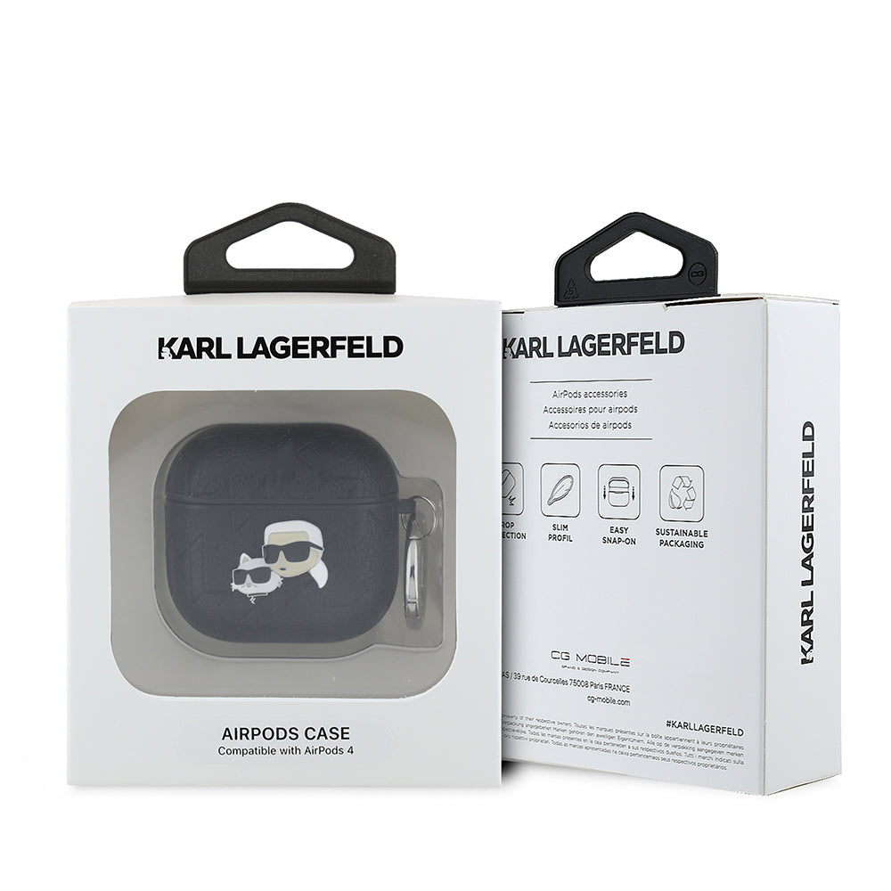 Apple Airpods 4 Kılıf Karl Lagerfeld Orjinal Lisanslı Monogram Silikon Kapak Siyah