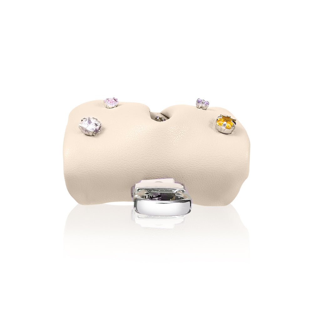 Apple Airpods 4 Kılıf PU Deri Çanta Tasarımlı Taşlı Pynana Sugar Cube Serisi Kapak Bej