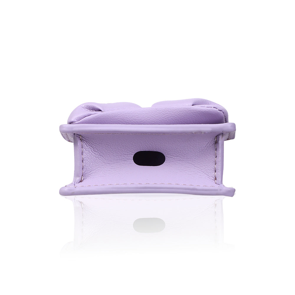 Apple Airpods 4 Kılıf PU Deri Çanta Tasarımlı Taşlı Pynana Sugar Cube Serisi Kapak Mor