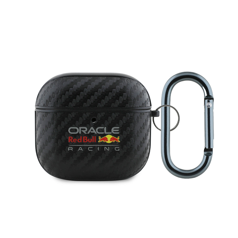 Apple Airpods 4 Kılıf Redbull Orjinal Lisanslı PU Karbon Fiber Tasarımlı Askı Aparatlı Kapak Siyah