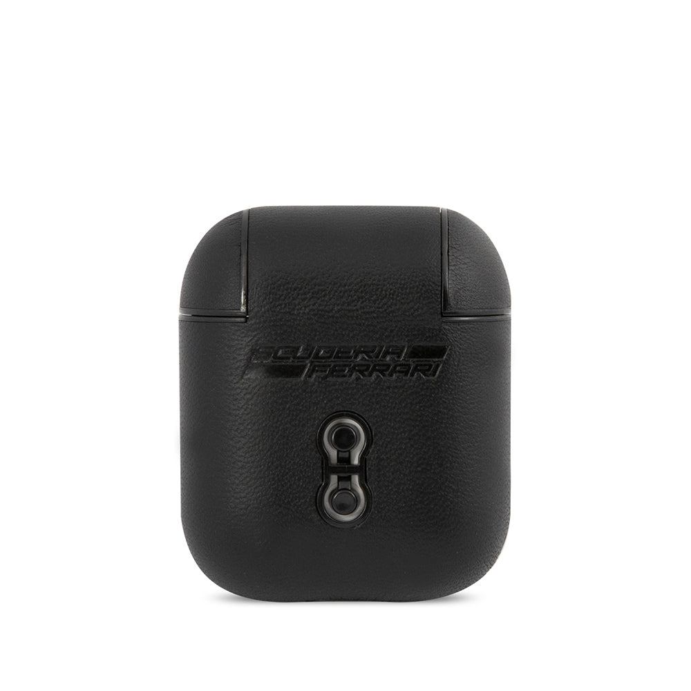 Apple Airpods Kılıf Ferrari Orjinal Lisanslı PU Deri Metal Logolu SF Arka Yüzey Yazılı Kapak Siyah