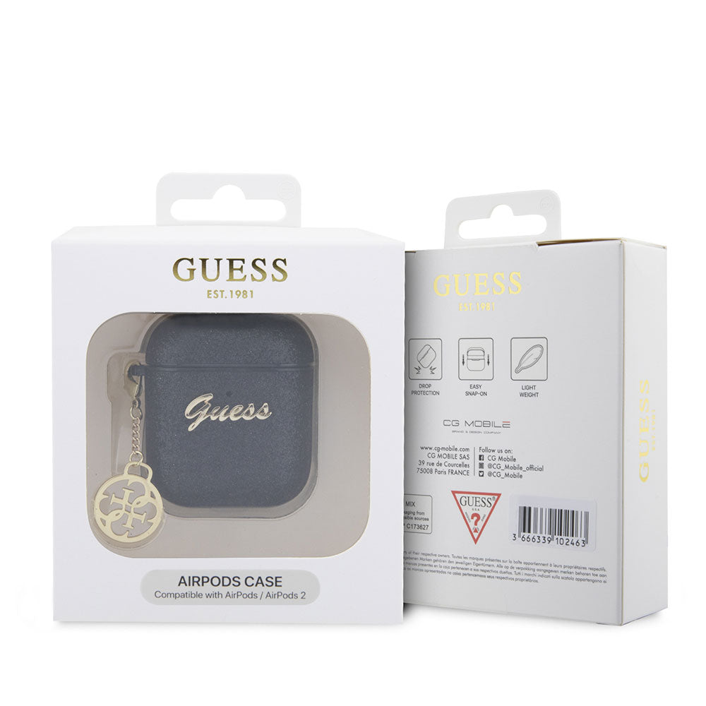 Apple Airpods Kılıf GUESS Glitter 4G Charm Kapak Siyah