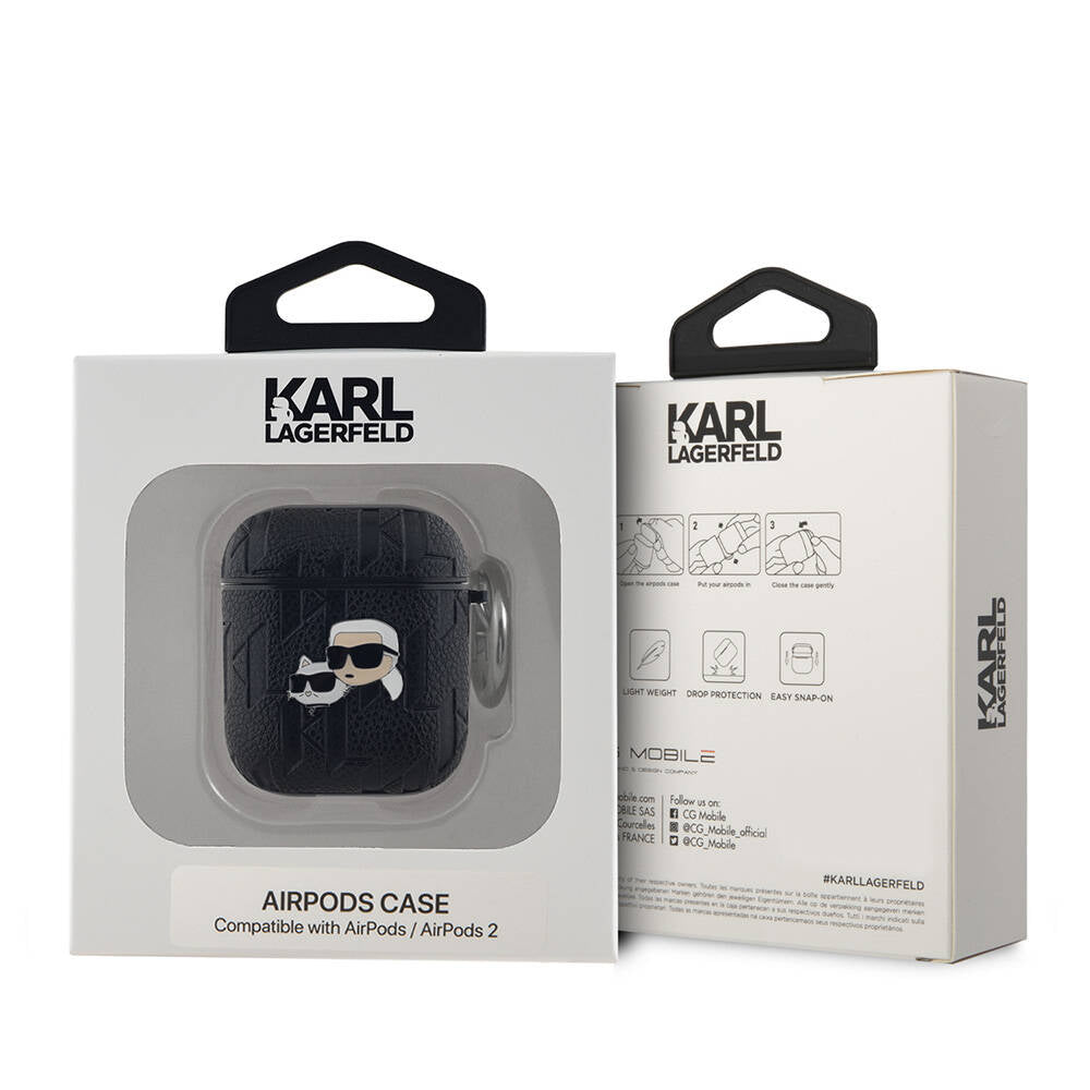 Apple Airpods Kılıf Karl Lagerfeld Orjinal Lisanslı Monogram Silikon Kapak Siyah