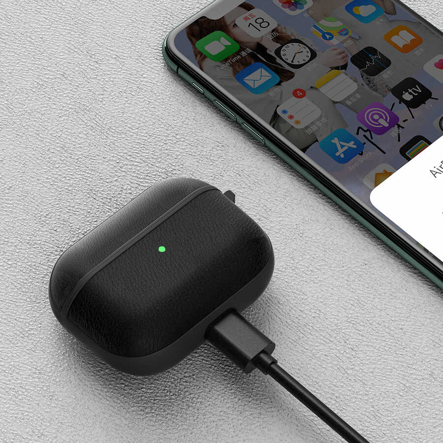 Apple Airpods Kılıf Wiwu Calfskin Kılıf Siyah