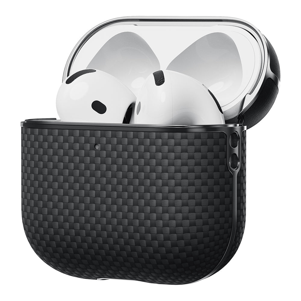 Apple Airpods Pro 2 Kılıf 1500D Aramid Fiber Pitaka Ultra-Slim Classic Serisi Black-Grey Twill Kapak Siyah-Gri