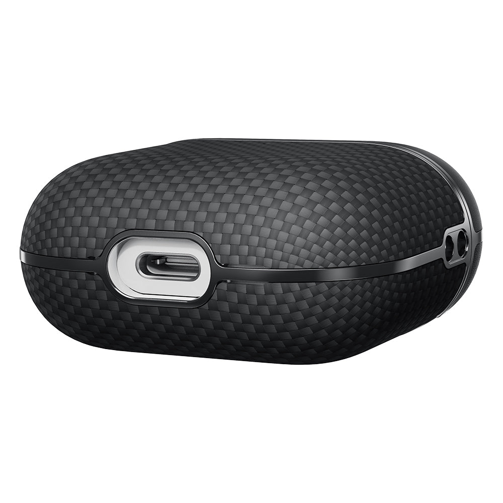 Apple Airpods Pro 2 Kılıf 1500D Aramid Fiber Pitaka Ultra-Slim Classic Serisi Black-Grey Twill Kapak Siyah-Gri