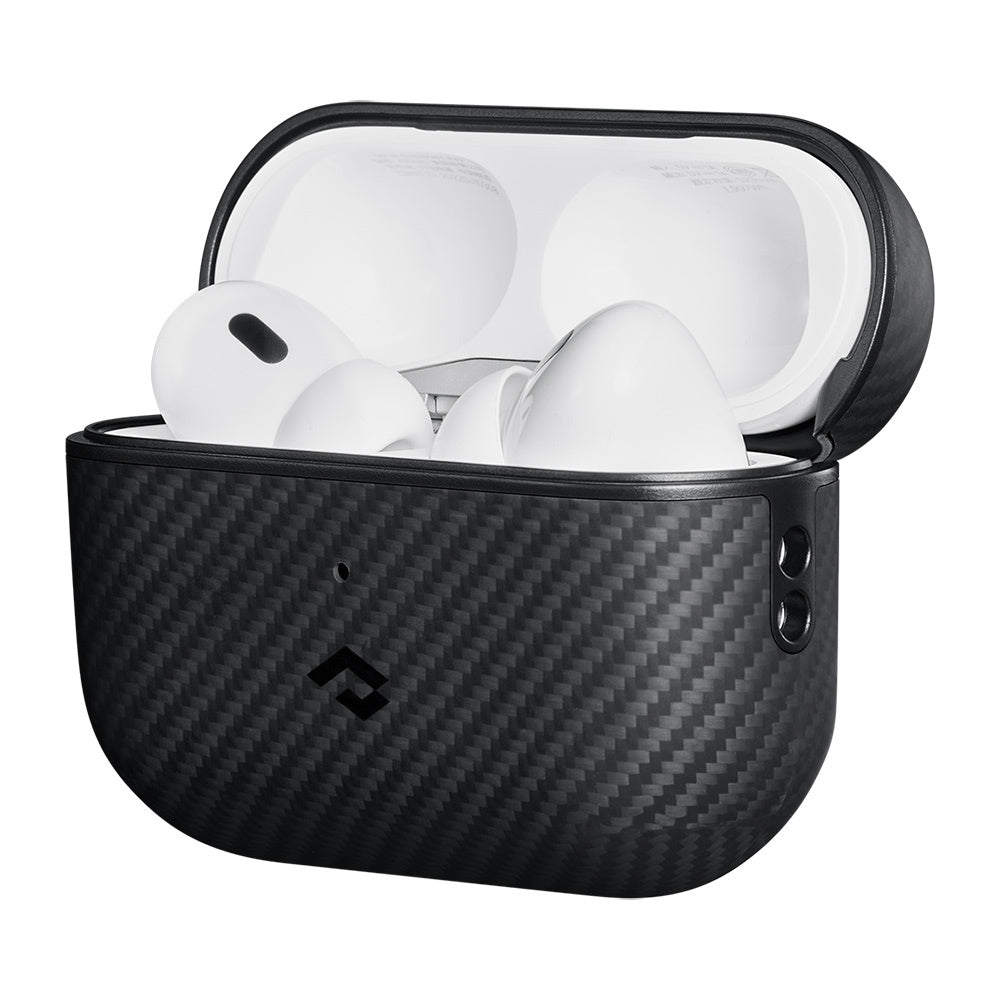 Apple Airpods Pro 2 Kılıf 600D Aramid Fiber Pitaka Classic Serisi Black-Grey Twill Kılıf Siyah-Gri