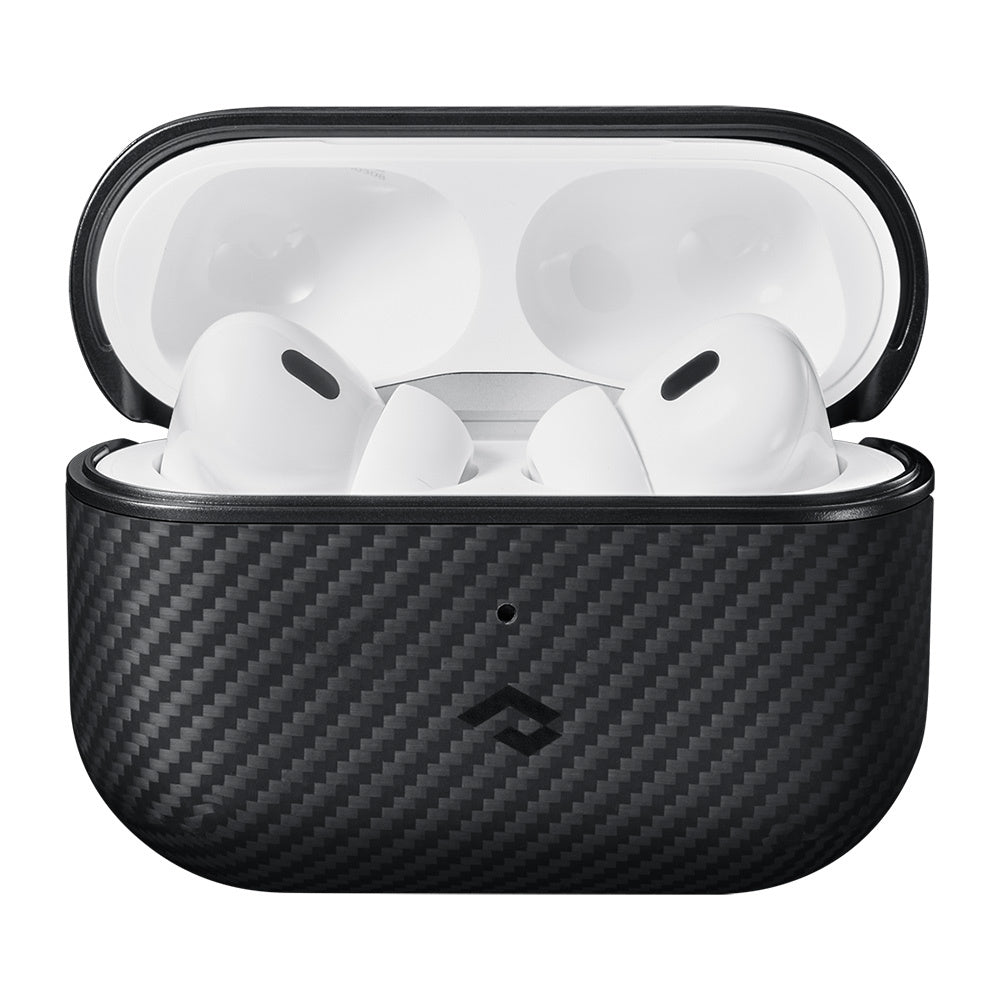 Apple Airpods Pro 2 Kılıf 600D Aramid Fiber Pitaka Classic Serisi Black-Grey Twill Kılıf Siyah-Gri