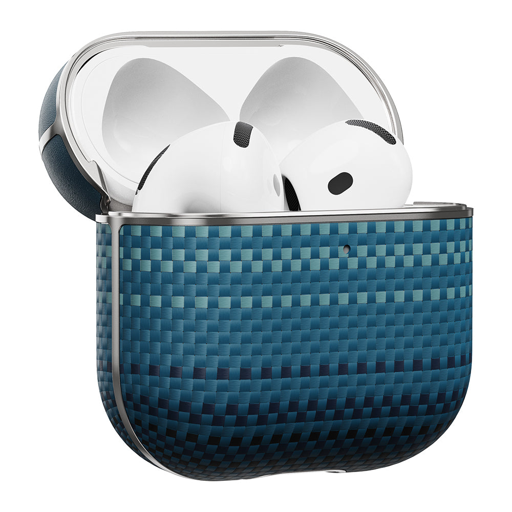 Apple Airpods Pro 2 Kılıf Aramid Fiber Pitaka Tactile Woven Sunset-Moonrise Serisi Kapak Mavi