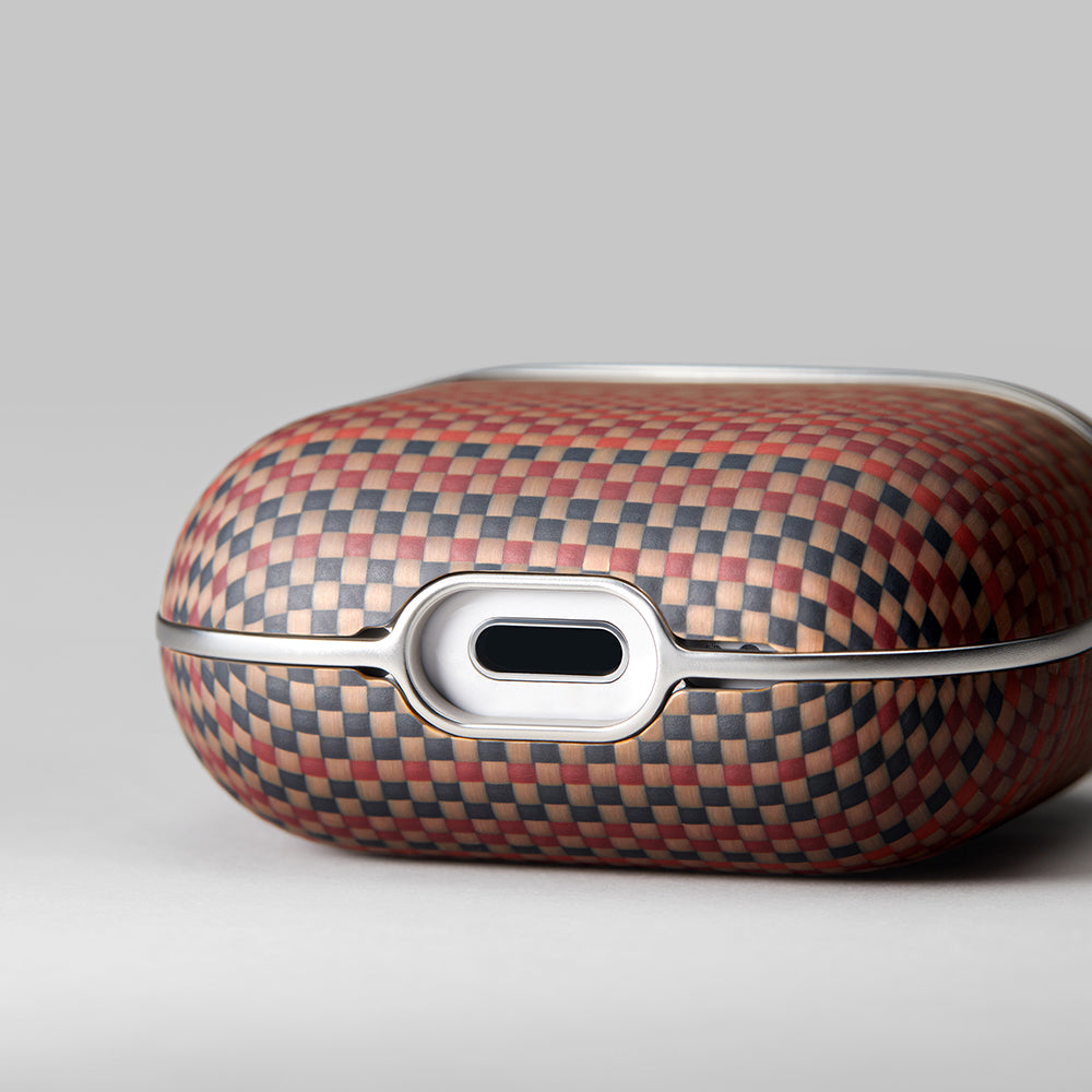 Apple Airpods Pro 2 Kılıf Aramid Fiber Pitaka Tactile Woven Sunset-Moonrise Serisi Kapak Kahverengi