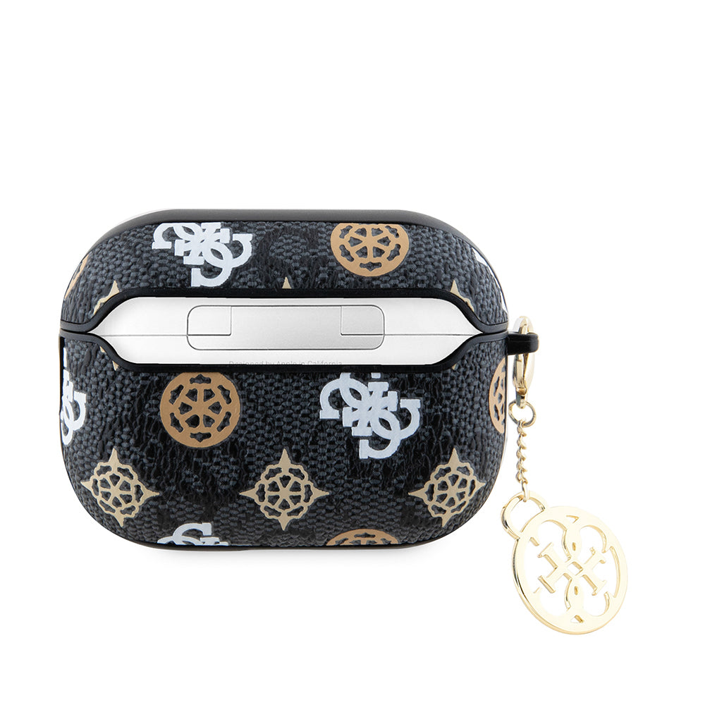 Apple Airpods Pro 2 Kılıf Guess Orjinal Lisanslı 4G Desenli Yazı Logolu Peony Kapak Siyah