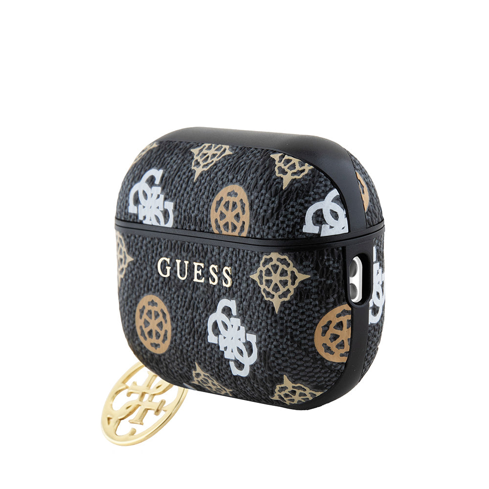Apple Airpods Pro 2 Kılıf Guess Orjinal Lisanslı 4G Desenli Yazı Logolu Peony Kapak Siyah