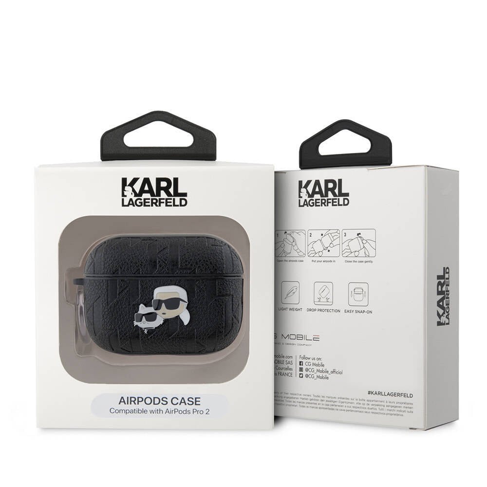 Apple Airpods Pro 2 Kılıf Karl Lagerfeld Orjinal Lisanslı Monogram Silikon Kapak Siyah