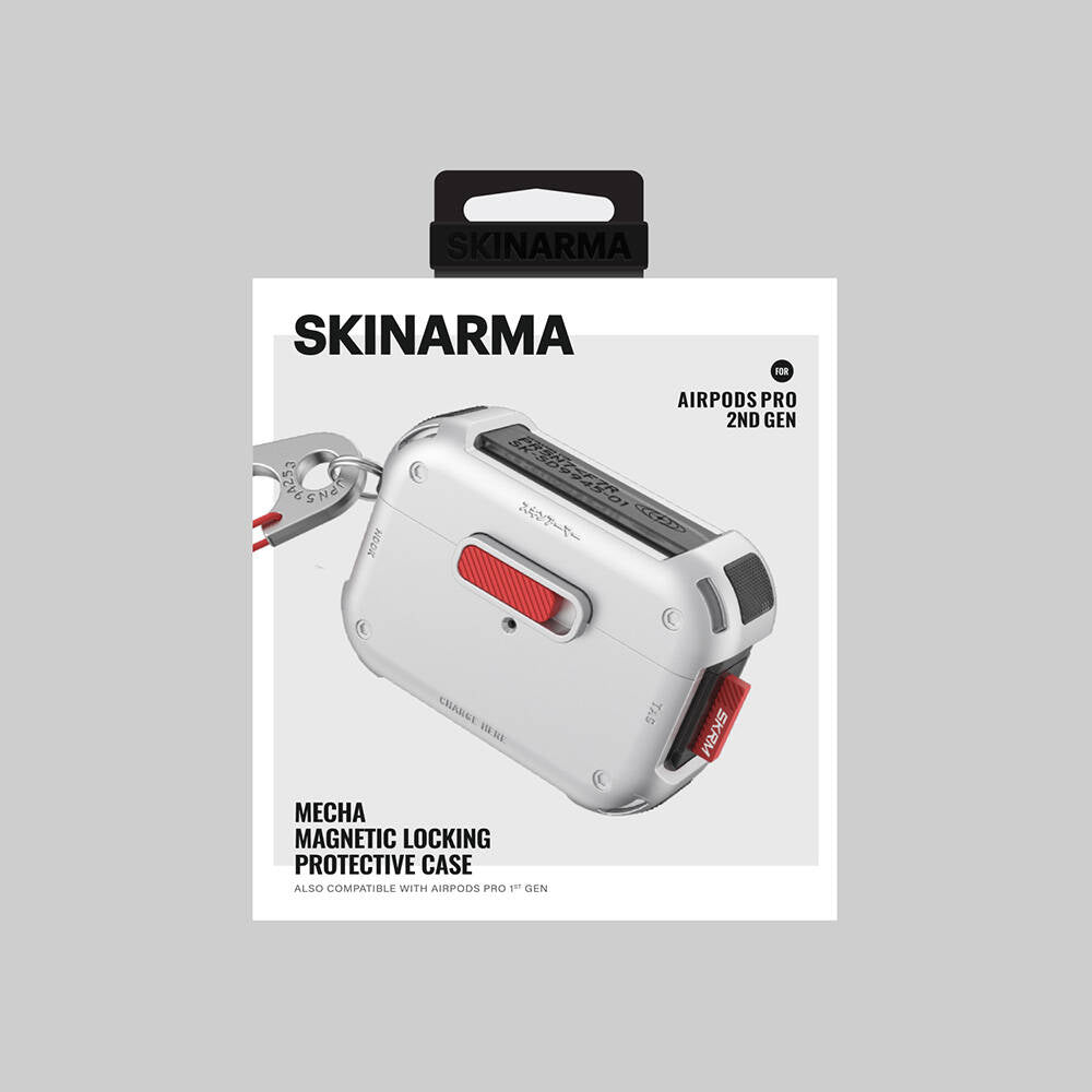 Apple AirPods Pro 2 Kılıf SkinArma Magnetik Kilitli Airbagli Tasarım Mecha Kılıf Transparan Beyaz
