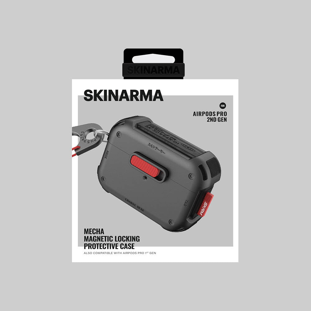 Apple AirPods Pro 2 Kılıf SkinArma Magnetik Kilitli Airbagli Tasarım Mecha Kılıf Füme