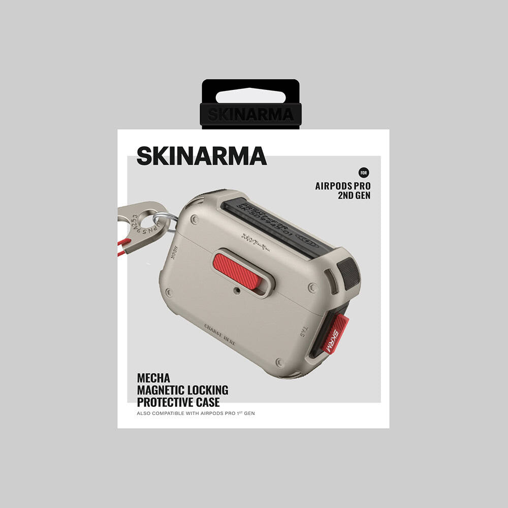 Apple AirPods Pro 2 Kılıf SkinArma Magnetik Kilitli Airbagli Tasarım Mecha Kılıf Gümüş
