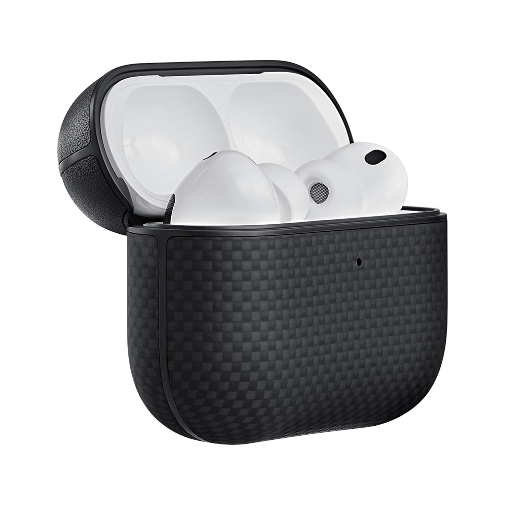 Apple Airpods Pro 3 Kılıf 1500D Aramid Fiber Pitaka Ultra-Slim Classic Serisi Black-Grey Twill Kapak Siyah-Gri