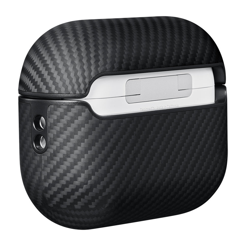 Apple Airpods Pro Kılıf 600D Aramid Fiber Pitaka Classic Serisi Black-Grey Twill Kılıf Siyah-Gri