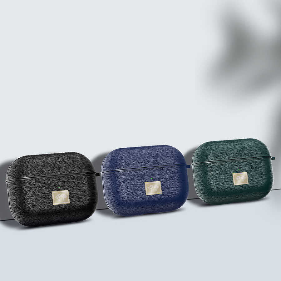Apple Airpods Pro Kılıf Deri Görünümlü Askı Aparatlı Wlons Kılıf Koyu Yeşil